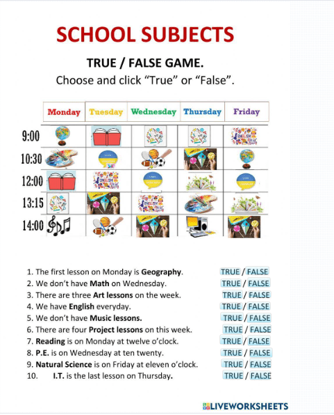 Theme 2 - School Subjects Worksheet by Olushka_O